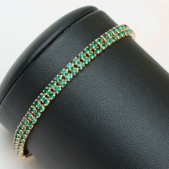 Rose Gold Bracelet with Green Stones, XPBL0679 - Picture 1 of 12